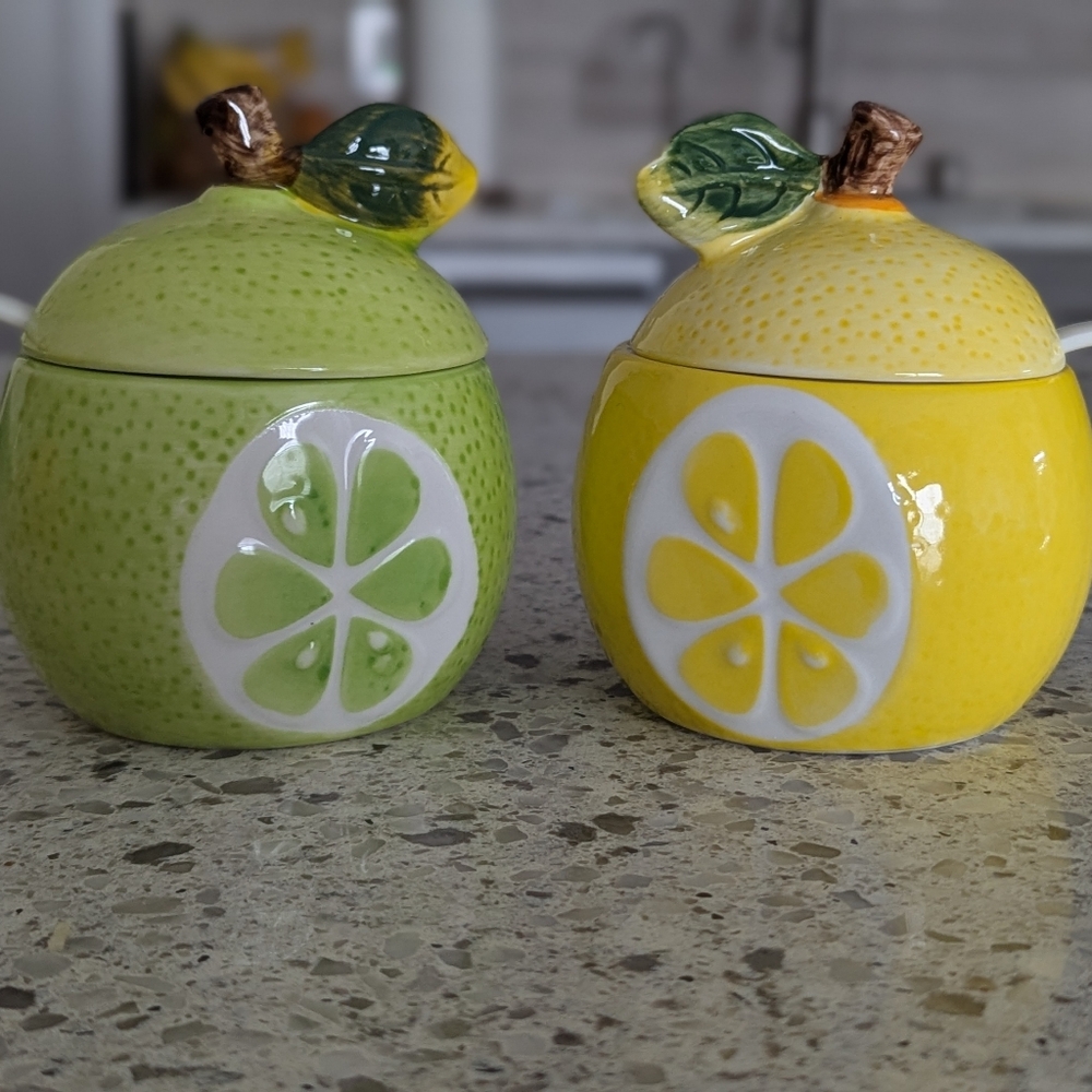 Lemon and Lime Ceramic Sugar Bowls
